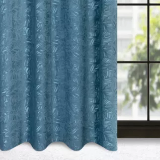 Zasłona niebieska z welwetu wytłaczanego w liście 140x250 cm przelotka - OCTAVIA