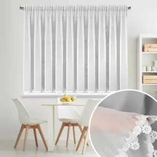 Firana biała z szyfonu zdobiona haftowaną aplikacją 400x145 cm taśma - LILI