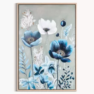 Obraz niebiesko, biały nadruk na płótnie w kwiaty 60x90 cm