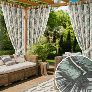 Zasłona beżowo, zielona z wodoodpornej tkaniny idealna do ogrodu i na taras 155x240 cm szelki/rzep - GARDEN