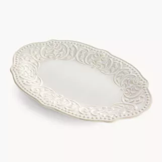 Patera ceramiczna dekoracyjna kremowa z ozdobnym wzorem 31x20x3 cm VENUS - kolekcja FOREST SUMMER