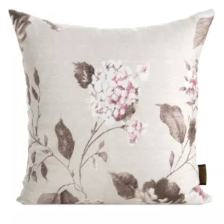 Poszewka na poduszkę 40x40 cm z satyny bawełnianej kolor beżowy, jasnobrązowy zdobiona nadrukiem kwiatów SPRING 45