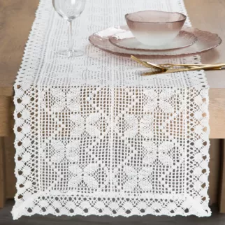 Bieżnik na stół 40x180 cm biały ażurowy MARTHA w stylu boho