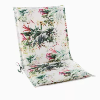 Poduszka na krzesło 45 x 90 x 3 cm  wodoodporna biało, zielona zdobione roślinnym wzorem GARDEN