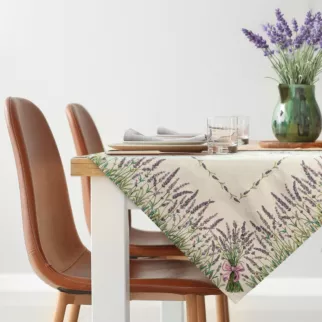 Obrus naturalno, zielony 100x100 cm gobelinowy z tkanym motywem lawendy