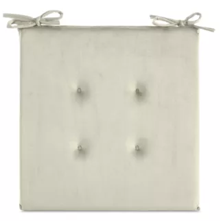 Poduszka na krzesło 40 x 40 x 3 cm  welwetowa kremowa z ozdobnym pikowaniem i praktycznymi troczkami GAJA