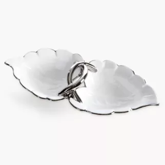 Misa dekoracyjna biało, srebrna w kształcie liścia 35x16x8 cm DONA