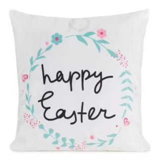 Poszewka na poduszkę 45x45 cm z weluru biało, czarna zdobiona subtelnym nadrukiem WIOSNA 4