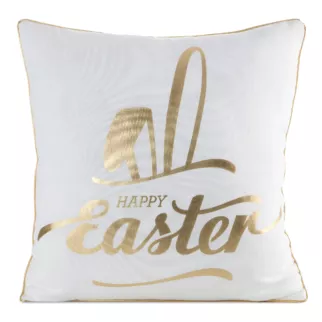 Poszewka na poduszkę 45x45 cm biało, złota z ozdobną lamówką WIOSNA 41