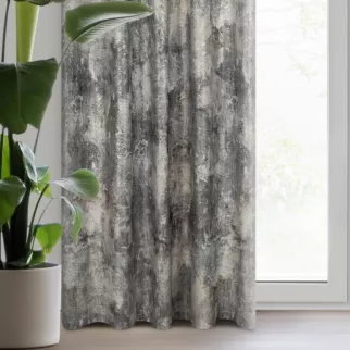 Zasłona welwetowa srebrno, beżowa zdobiona nadrukiem przecieranym 140x270 cm taśma - ESTER