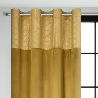 Zasłona miodowa ze złotym wzorem z błyszczącego welwetu 140x250 cm przelotka - ELEN