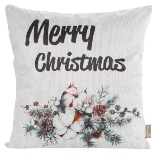 Poszewka na poduszkę 45x45 cm welwetowa, biało czarna ze świątecznym motywem SNOW