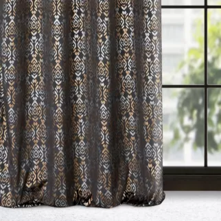 Zasłona czarno, złota ze złotym wzorem z welwetu 140x250 cm przelotka - LAURA