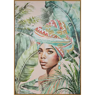 Obraz ETNO 4 ręcznie malowany na płótnie egzotyczny portret kobiety, w brązowej ramie