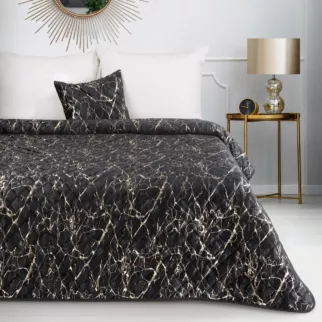 Narzuta welwetowa czarno, szampańska 170x210 cm pikowana metodą hot press z błyszczącym wzorem marmurku BLINK 4 Eurofirany Premium