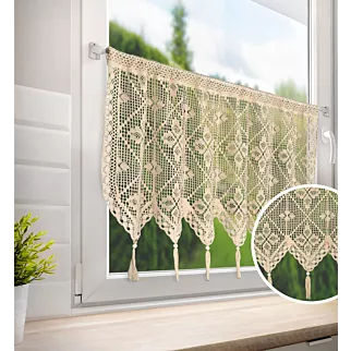 Zazdrostka jasnobeżowa  ażurowa w stylu boho z ozdobnymi chwostami 150x60 cm tunel MARTHA