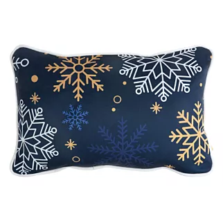 Poszewka na poduszkę 30x45 cm welwetowa, granatowo biała zdobiona nadrukiem ze śnieżynkami CAROL