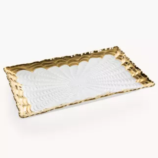 Patera dekoracyjna biało, złota z dekoracyjnym tłoczeniem 32x19x3 cm ESTER
