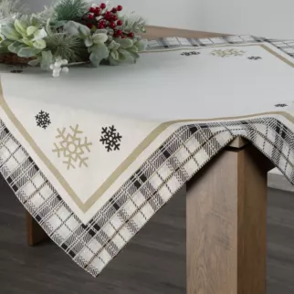 Bieżnik na stół naturalno, czarny 90x90 cm gobelinowy ANGEL z motywem kraty i śnieżynek