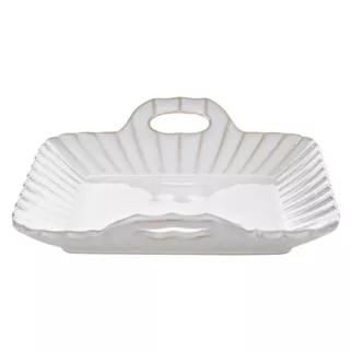 Patera ceramiczna dekoracyjna kremowo-beżowa  z praktycznymi uchwytami w stylu eko 24x23x6 cm AVRIL