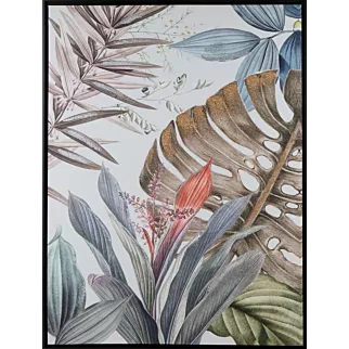 Obraz COLORS 1 barwne egzotyczne liście z akcentami złota i srebra, nadruk na płótnie w czarnej ramie