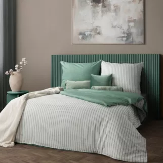 Pościel 160x200 cm komplet 3 częściowy z satyny bawełnianej kolor biało, miętowy w paseczki RAYA