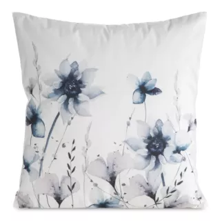 Poszewka na poduszkę 45x45 cm welwetowa biało, granatowa zdobiona nadrukiem letnich kwiatów MINK