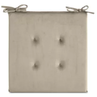 Poduszka na krzesło 40 x 40 x 3 cm welwetowa beżowa z ozdobnym pikowaniem i praktycznymi troczkami GAJA