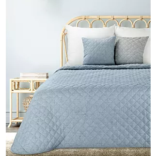 Narzuta o strukturze lnu niebieska 170x210 cm pikowana metodą hot press LEN 1 Eurofirany Premium