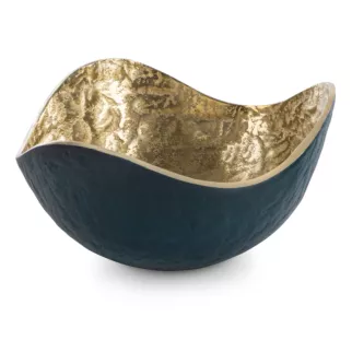Metalowa misa PEDRO o falujących brzegach granatowo-złota