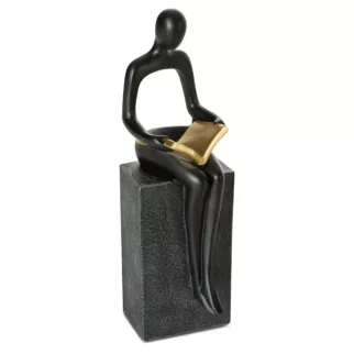 Figurka ceramiczna czarno-złota  w kształcie postaci trzymającej książkę 9x10x28 cm RICO