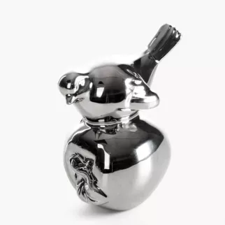 Figurka dekoracyjna ptaszek srebrna o wysokim połysku 10x7x11 cm FABIO