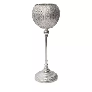 Świecznik bankietowy metalowy AMELI na wysmukłej metalowej nóżce i ażurowym kielichu