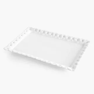 Patera dekoracyjna biała zdobiona w drobne kwiaty z błyszczącym wykończeniem 30x19x3 cm ELISA