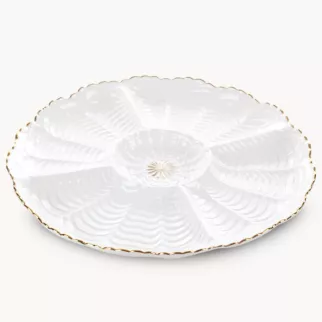 Patera ceramiczna  dekoracyjna kremowo-złota z wypukłym wzorem i złotymi akcentami średnica 28x3 cm GAIA