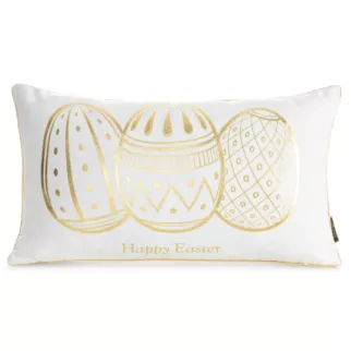 Poszewka na poduszkę 30x50 cm biało, złota z nadrukiem wielkanocnym i ozdobną lamówką WIOSNA 49
