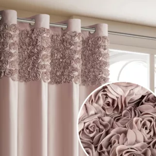 Zasłona pudrowa z welwetu zdobiona aplikacją 3D róż 140x250 cm  przelotka - ROSES Eva Minge