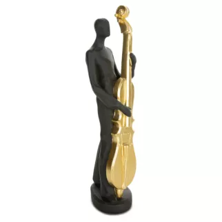 Figurka ceramiczna czarno-złota  w kształcie postaci trzymającej kontrabas 10x9x34 cm RICO