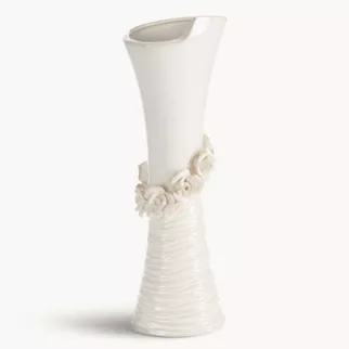 Wazon dekoracyjny kremowy zdobiony kwiatami 3D 14x10x38 cm ELIANA