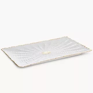Patera ceramiczna dekoracyjna kremowo-złota  z wypukłym wzorem 32x19x3 cm GAIA