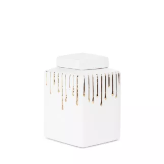 Pojemnik ceramiczny LUIS z motywem cieknącej złotej farby