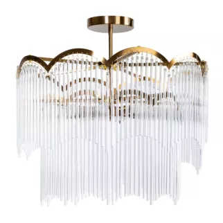 Lampa wisząca do salonu biało, złota SALMA zdobiona zwisającymi szklanymi sopelkami