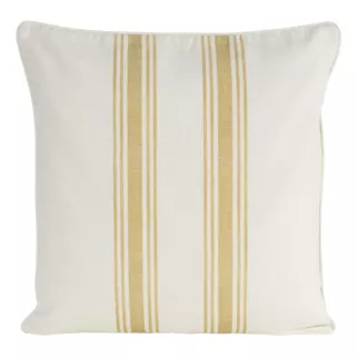 Poszewka na poduszkę 50x50 cm bawełniana z dodatkiem lnu kremowo, żółta zdobiona subtelnym nadrukiem pasów  LEN