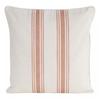 Poszewka na poduszkę 50x50 cm bawełniana z dodatkiem lnu zdobiona subtelnym nadrukiem pasów kremowo, ciemnobeżowa LEN