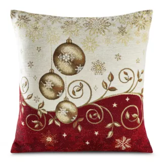 Poszewka na poduszkę 45x45 cm świąteczna gobelinowa beżowo, czerwona