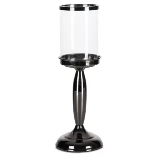 Świecznik dekoracyjny czarny na metalowej nóżce z szklanym kloszem średnica 13x24 cm NOE