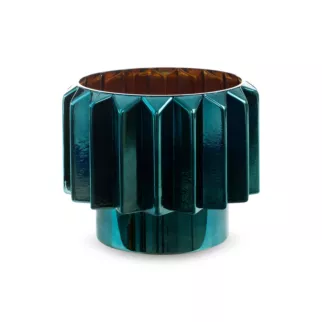 Osłonka na doniczkę IRMA ze szkła artystycznego  w stylu industrialnym turkusowo-miedziany