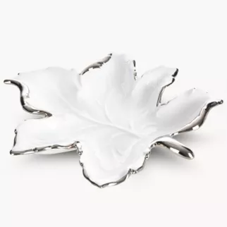 Patera ceramiczna biało-srebrna  w kształcie liścia 33x35x6 cm ABBI