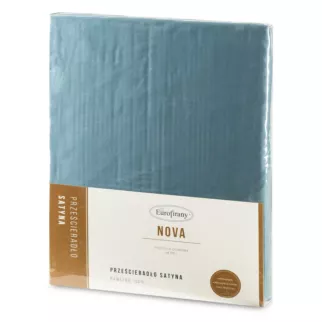 Prześcieradło gładkie bez gumki 180x210 cm z satyny bawełnianej kolor niebieski 125 g/m2 NOVA