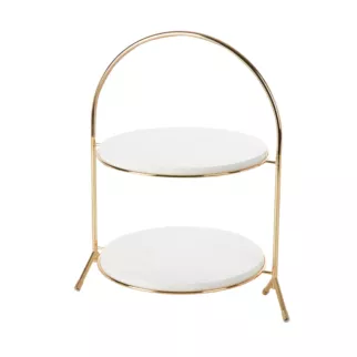 Nowoczesna patera dwupoziomowa FRAN z marmurowymi półkami